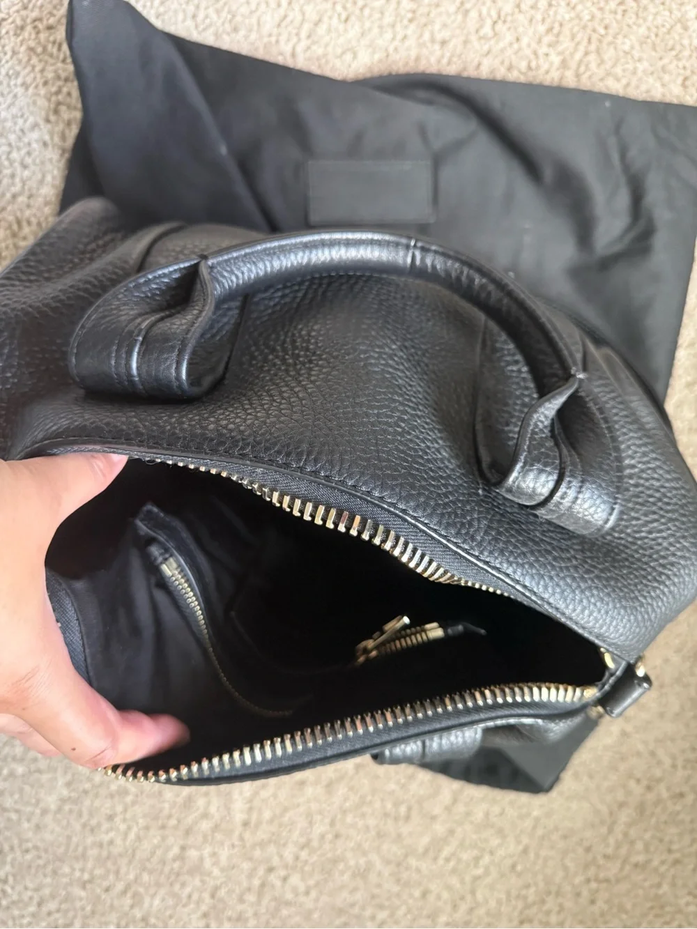 Alexander Wang Black Pebbled Leather Satchel with Gold Studded Base